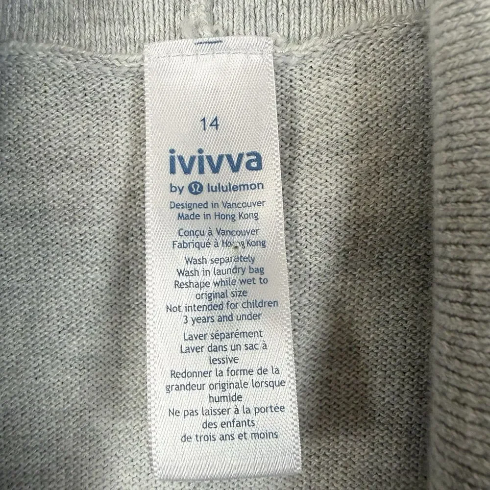 Ivivva Lululemon Moment To Pause Wrap Knit Cardigan Sweater Gray Girls 14 NWT